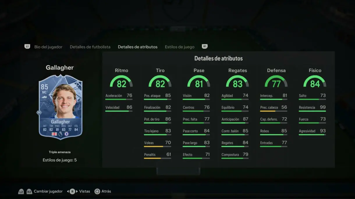 Stats in game Gallagher Héroe de triple amenaza EA Sports FC 24 Ultimate Team
