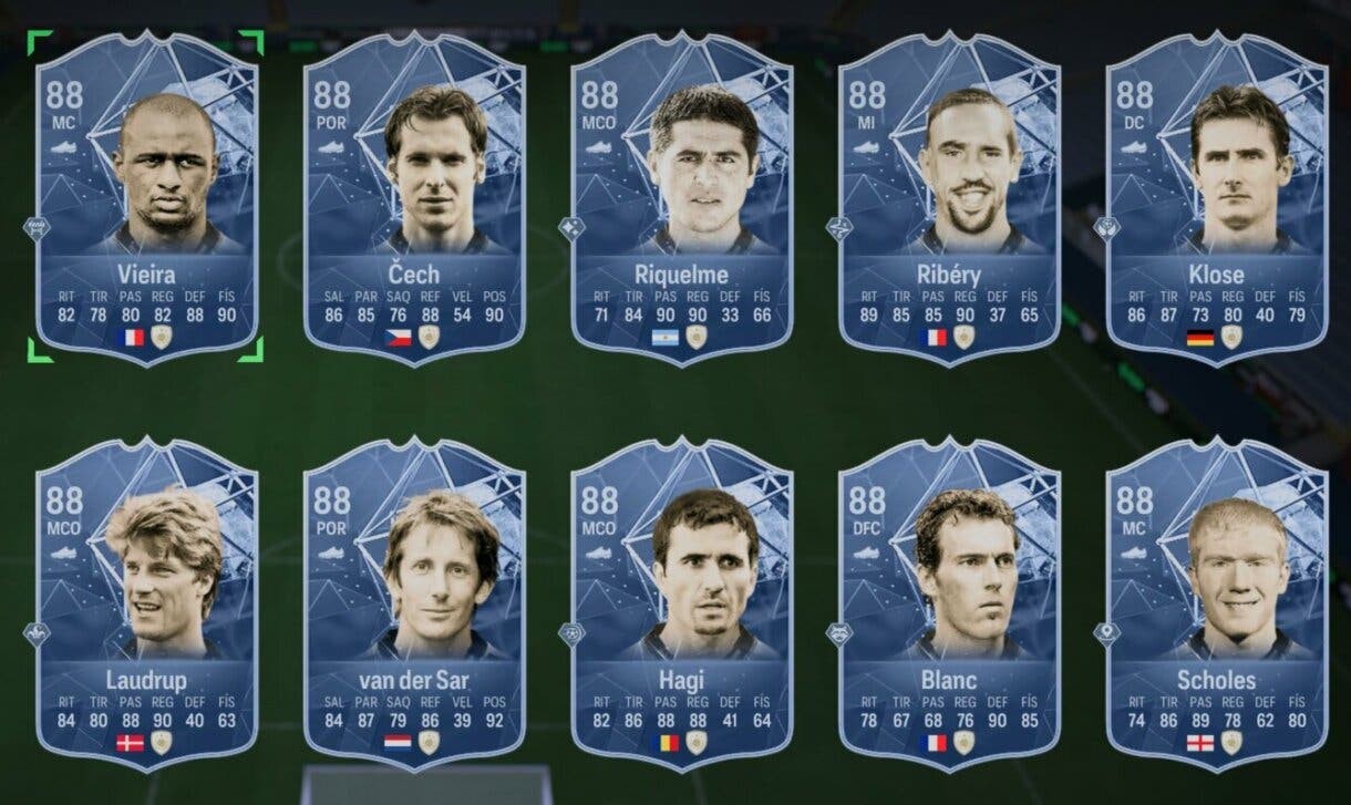 Cartas Icono básico Vieira, Cech, Riquelme, Ribéry, Klose, Laudrup, van der Sar, Hagi, Blanc y Scholes EA Sports FC 24 Ultimate Team