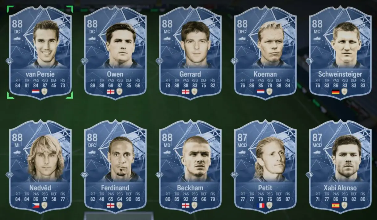 Cartas Icono básico van Persie, Owen, Gerrard, Koeman, Schweinsteiger, Nedved, Ferdinand, Beckham, Petit y Xabi Alonso EA Sports FC 24 Ultimate Team