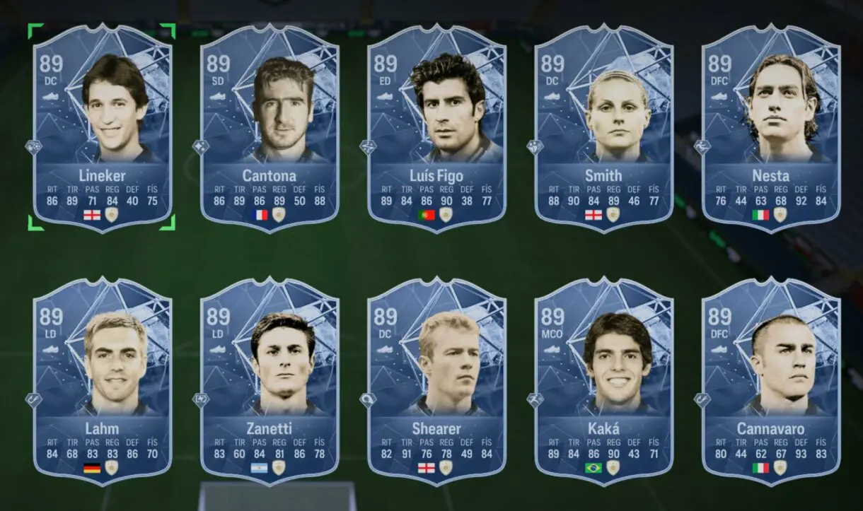 Cartas Icono Lineker, Cantona, Figo, Smith, Nesta, Lahm, Zanetti, Shearer, Kaká y Cannavaro EA Sports FC 24 Ultimate Team
