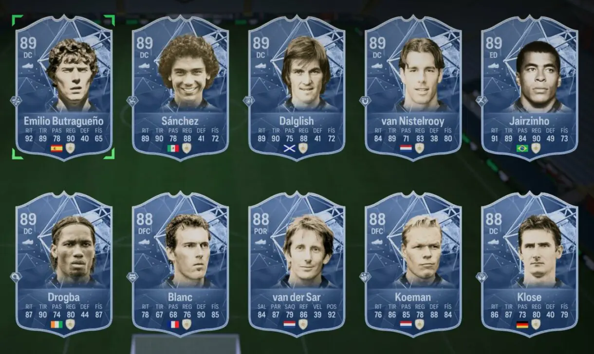Cartas Icono Butragueño, Sánchez, Dalglish, van Nistelrooy, Jairzinho, Drogba, Blanc, van der Sar, Koeman y Klose EA Sports FC 24 Ultimate Team