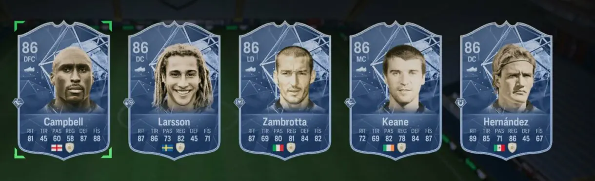 Cartas Icono Campbell, Larrson, Zambrotta, Keane y Hernández EA Sports FC 24 Ultimate Team