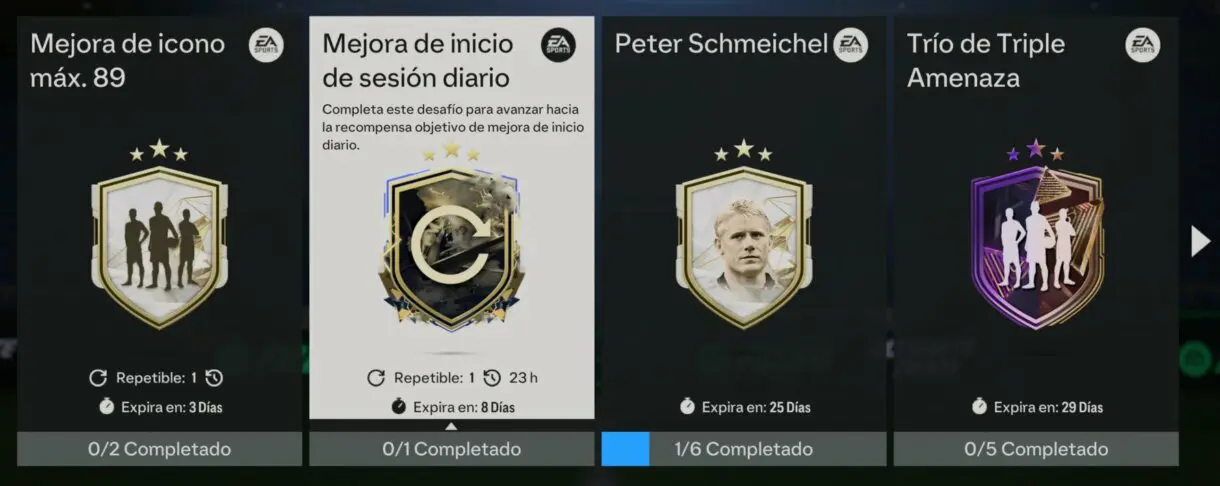 Menú general SBC mostrando la Mejora de inicio de sesión diario EA Sports FC 24 Ultimate Team