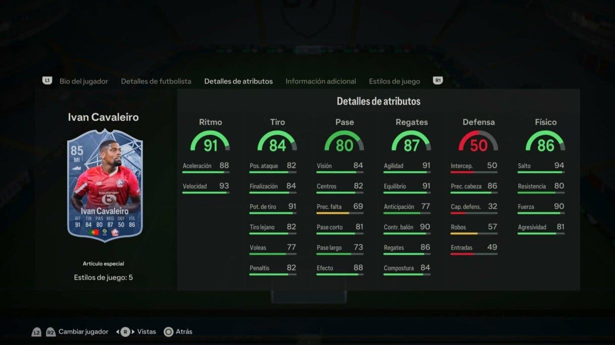 Stats in game Ivan Cavaleiro FC PRO LIVE EA Sports FC 24 Ultimate Team