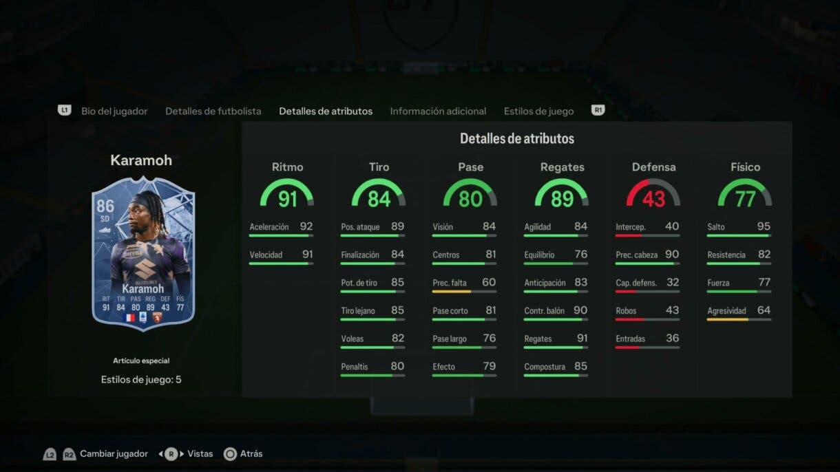 Stats in game Karamoh FC PRO LIVE EA Sports FC 24 Ultimate Team