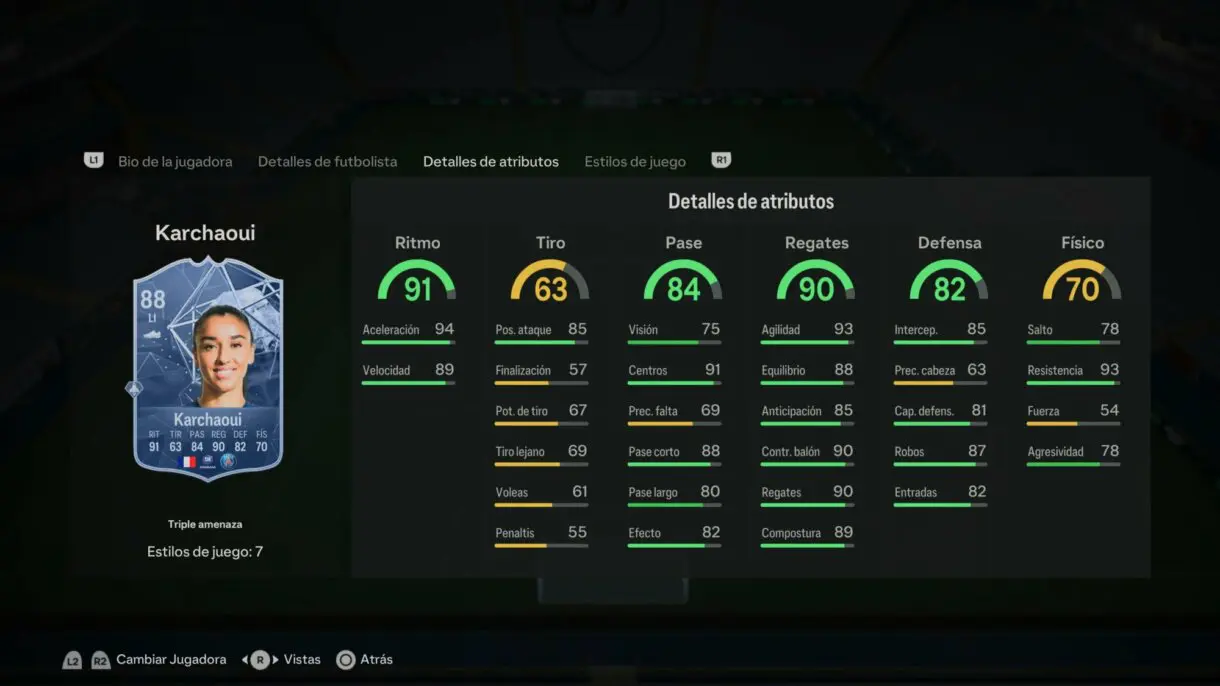 Stats in game Karchaoui Héroe de triple amenaza EA Sports FC 24 Ultimate Team