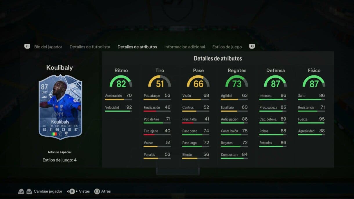 Stats in game Koulibaly FC PRO LIVE EA Sports FC 24 Ultimate Team