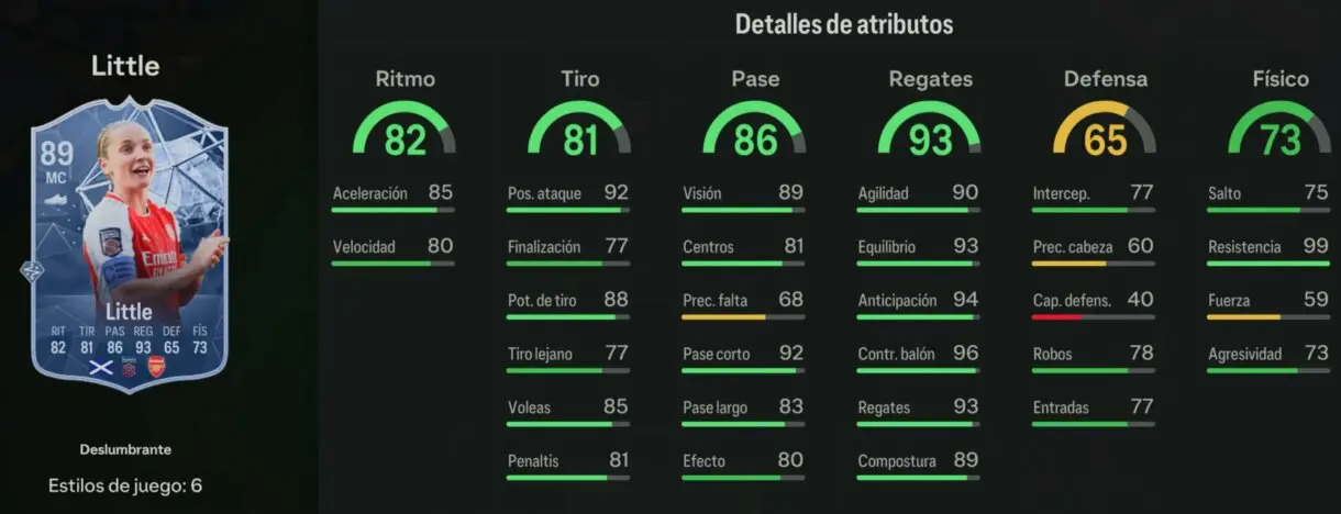 Stats in game Little Deslumbrante 89 EA Sports FC 24 Ultimate Team