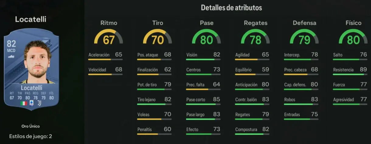 Stats in game Locatelli oro EA Sports FC 24 Ultimate Team