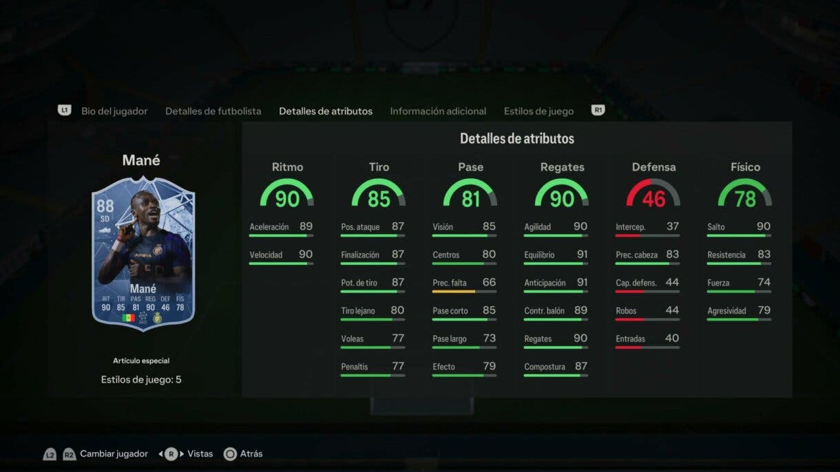 Stats in game Mané FC PRO LIVE EA Sports FC 24 Ultimate Team