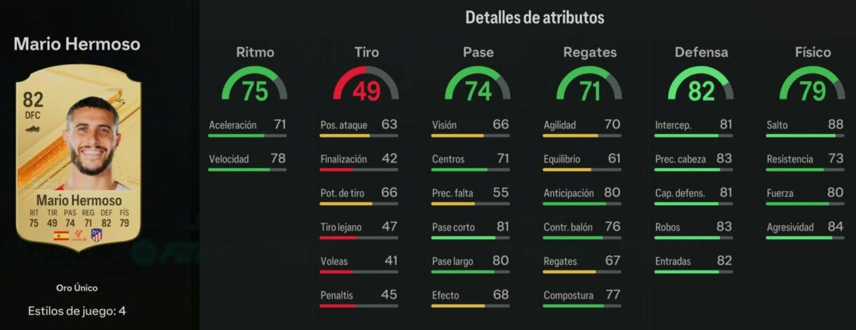 Stats in game Hermoso oro EA Sports FC 24 Ultimate Team