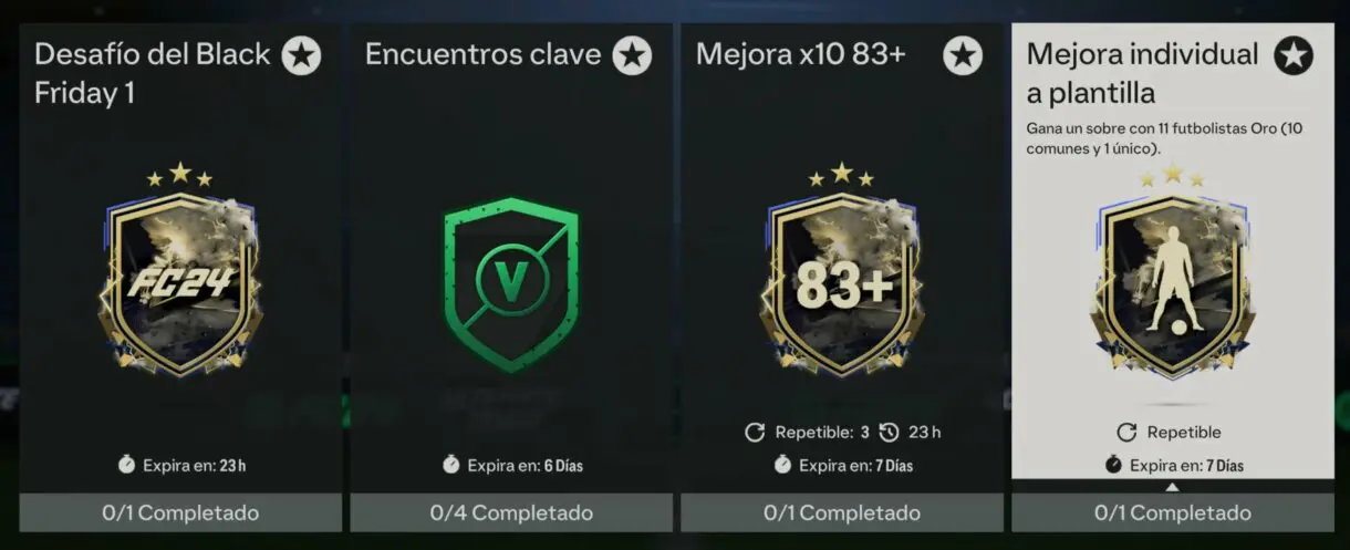 Menú favoritos SBC mostrando la Mejora individual a plantilla EA Sports FC 24 Ultimate Team