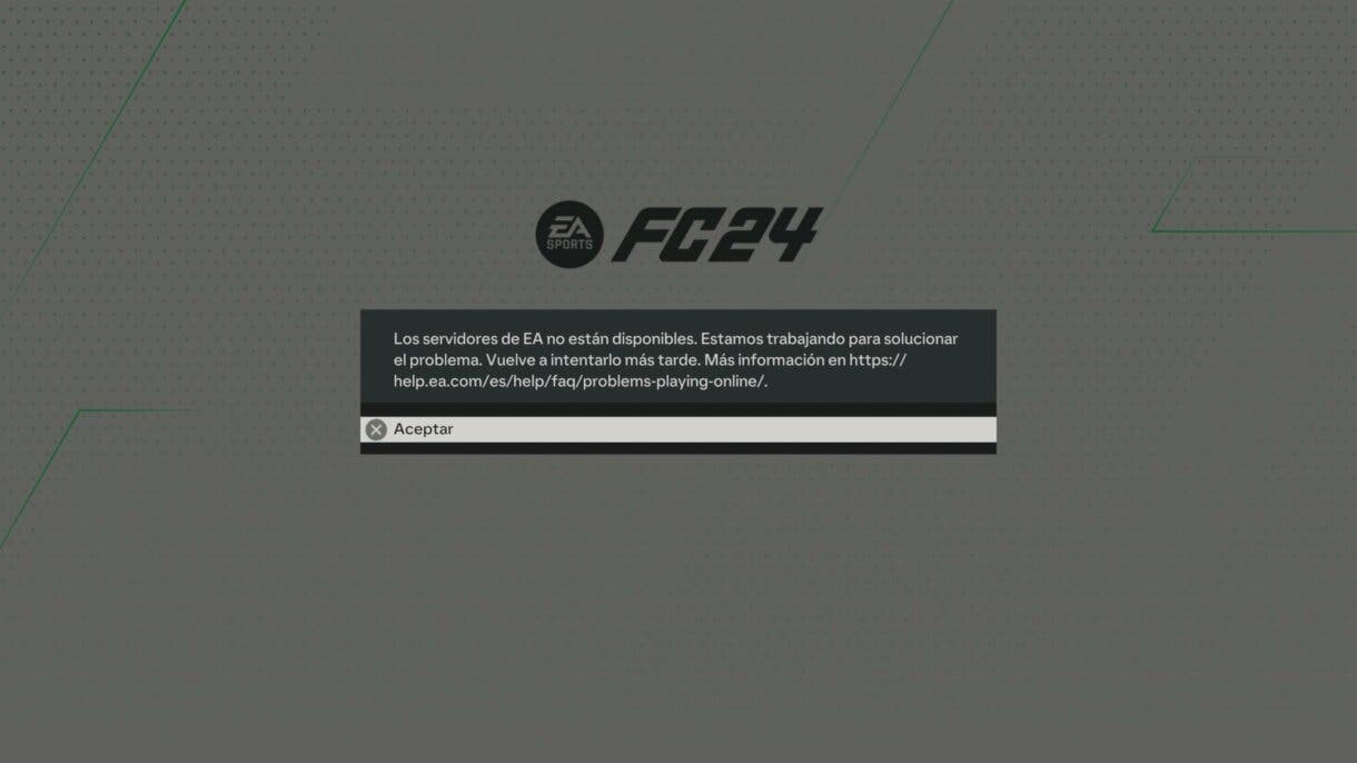Mensaje servidores de EA no disponibles en EA Sports FC 24