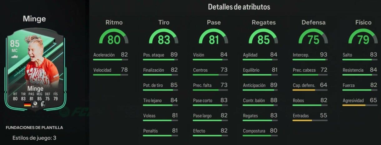 Stats in game Minge Fundaciones de plantilla EA Sports FC 24 Ultimate Team