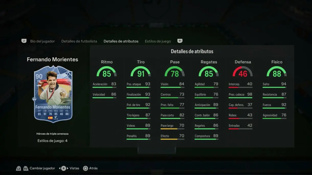 Stats in game Morientes Héroe de triple amenaza EA Sports FC 24 Ultimate Team
