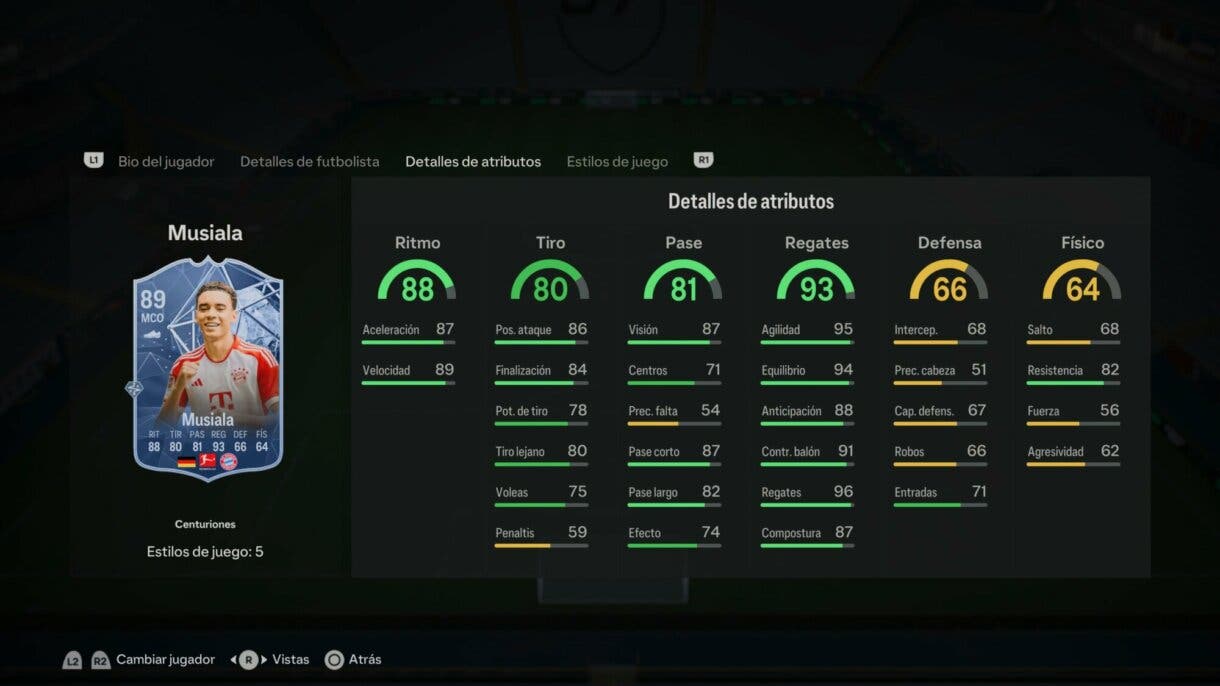 Stats in game Musiala Centuriones EA Sports FC 24 Ultimate Team