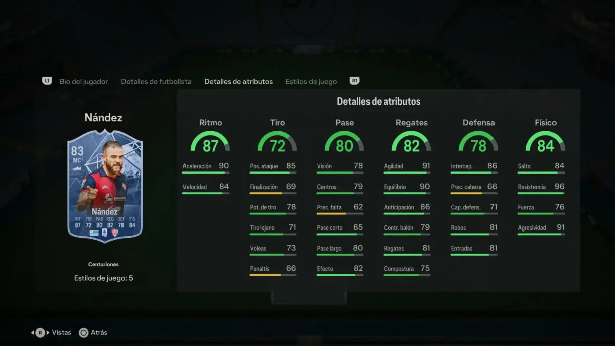 Stats in game Nández Centuriones EA Sports FC 24 Ultimate Team