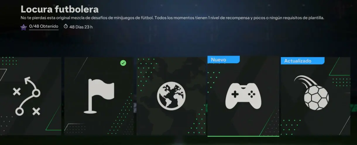 Menú historias Momentos mostrando el grupo de Locura futbolera EA Sports FC 24 Ultimate Team