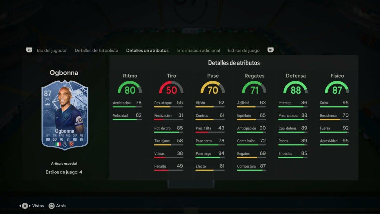 Stats in game Ogbonna FC PRO LIVE EA Sports FC 24 Ultimate Team