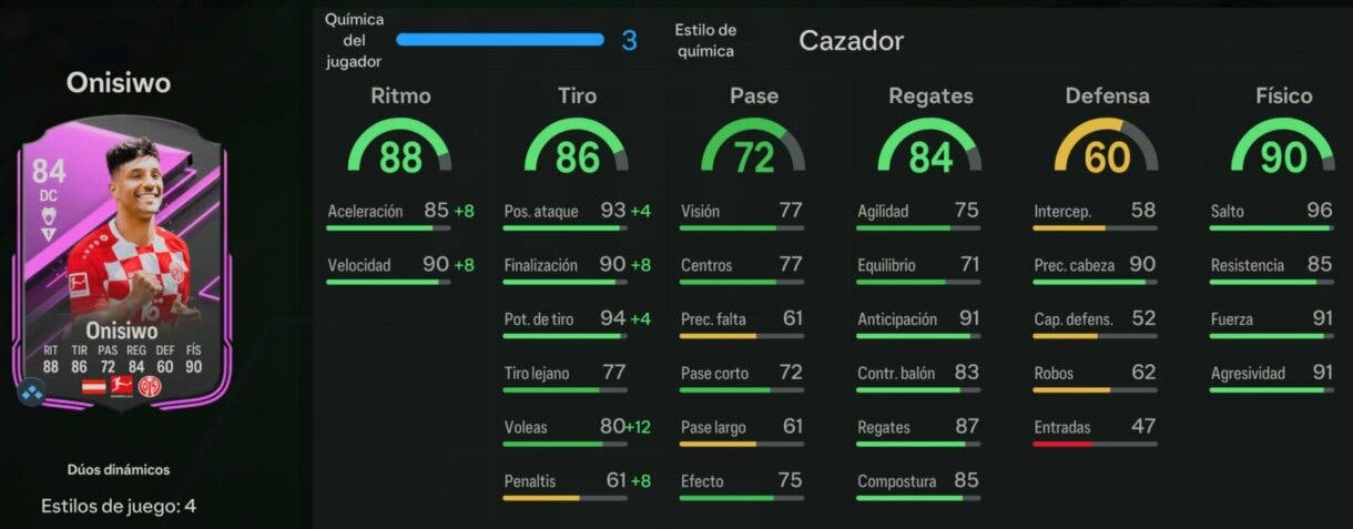 Stats in game Onisiwo Dúos dinámicos EA Sports FC 24 Ultimate Team