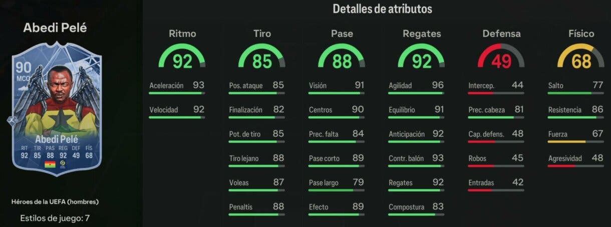 Stats in game Abedi Pelé Héroes de la UEFA EA Sports FC 24 Ultimate Team