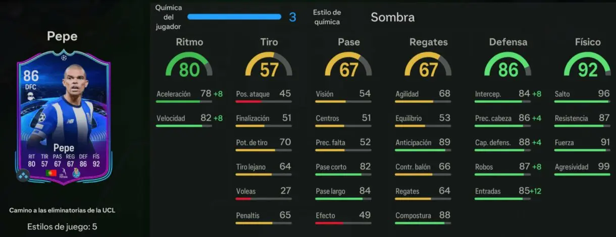 Stats in game Pepe RTTK 86 EA Sports FC 24 Ultimate Team