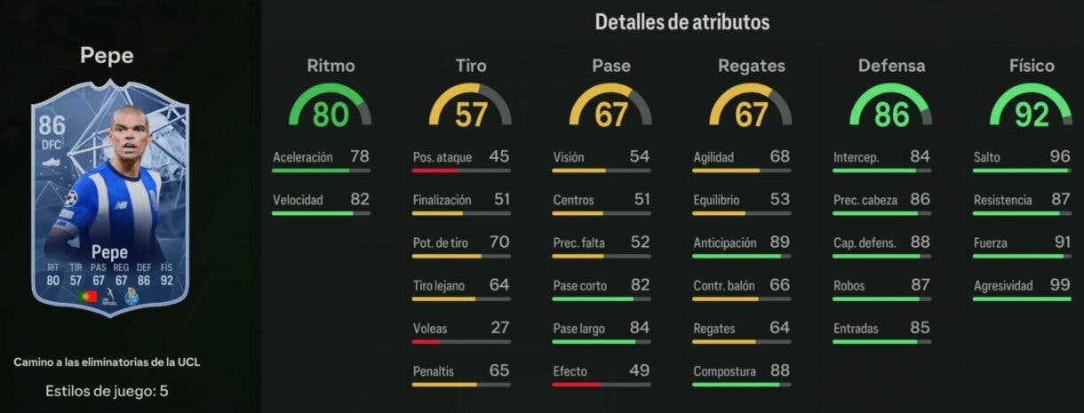 Stats in game Pepe RTTK 86 EA Sports FC 24 Ultimate Team