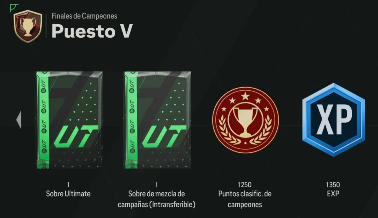 Parte de las recompensas Puesto V Finales de Campeones de UT Champions EA Sports FC 24 Ultimate Team