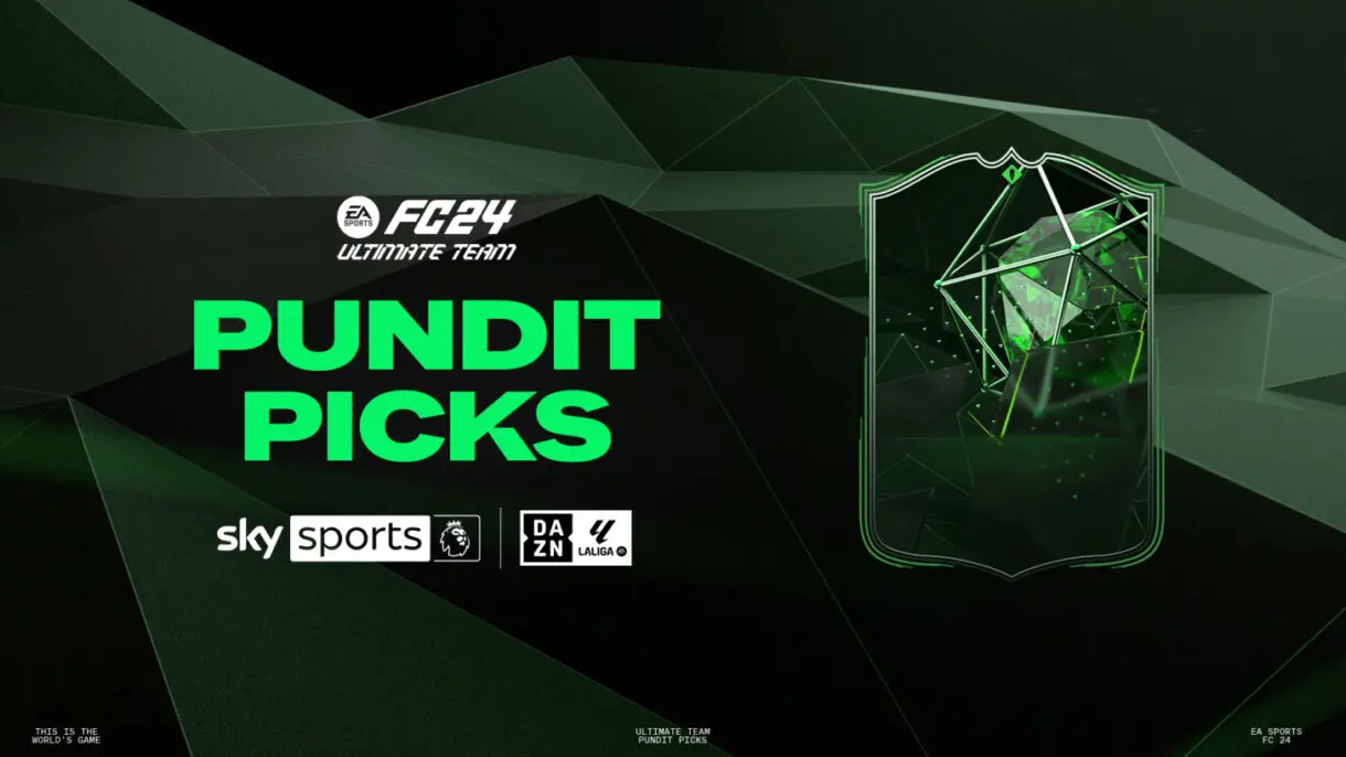 Diseño carta Pundit Picks para EA Sports FC 24 Ultimate Team junto a los logos de Sky Sports y DAZN