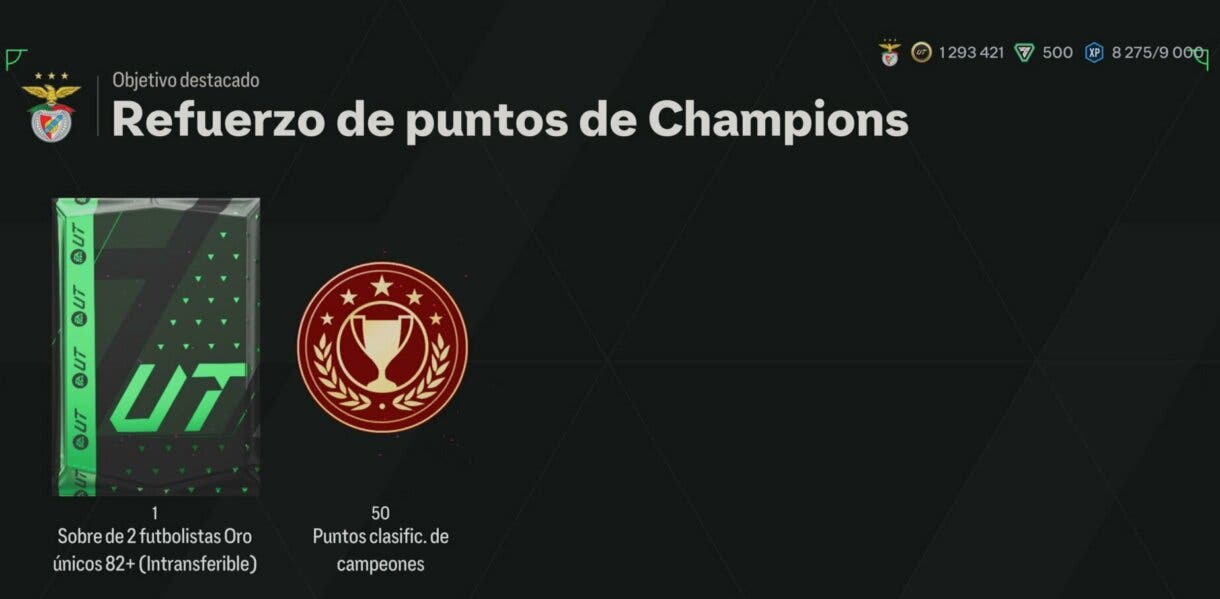 Recompensas (un sobre y puntos de clasificación para UT Champions) de un objetivo individual de Refuerzo de puntos de Champions EA Sports FC 24 Ultimate Team