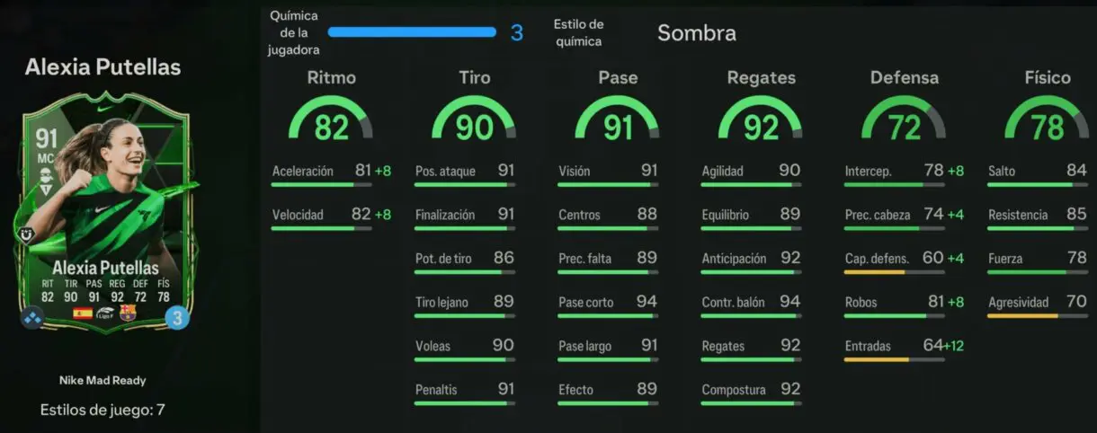 Stats in game Alexia Putellas Nike Mad Ready EA Sports FC 24 Ultimate Team