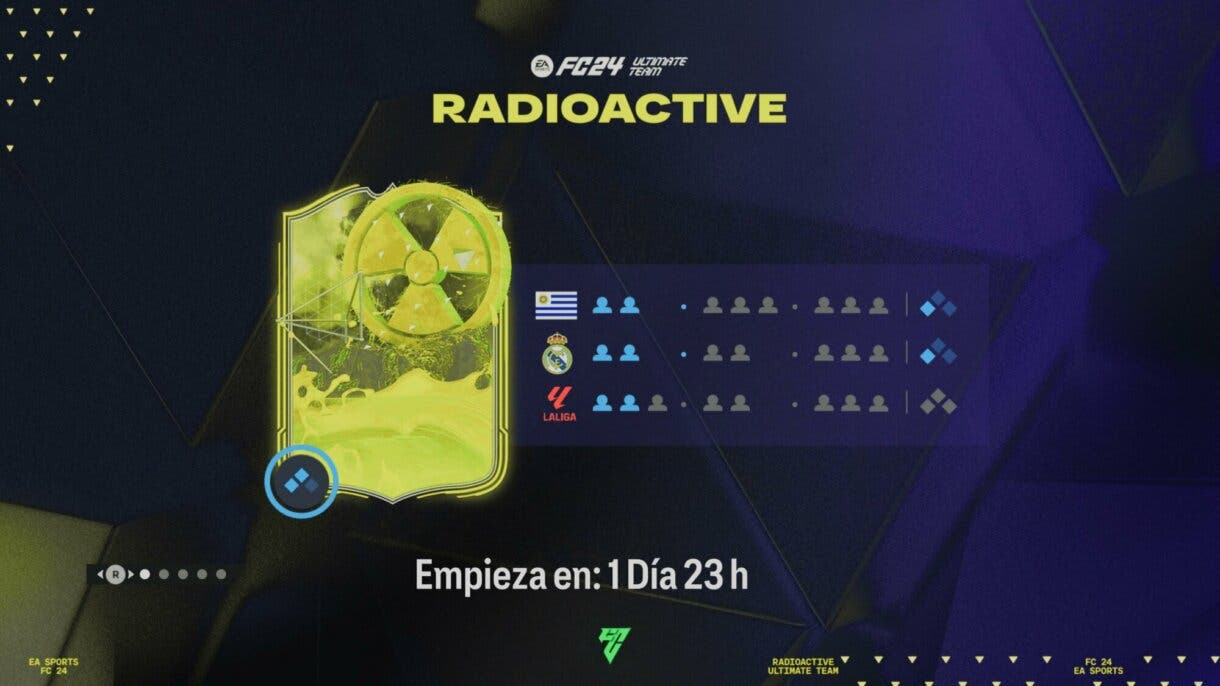 Pantalla de carga EA Sports FC 24 Ultimate Team confirmando el evento Radioactive y el sistema de química