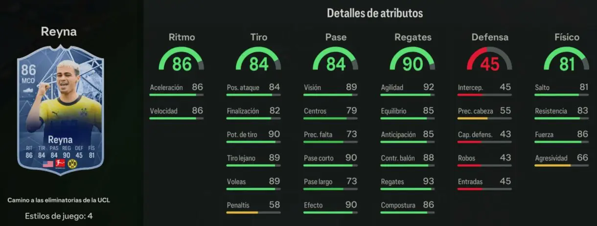 Stats in game Reyna RTTK 86 EA Sports FC 24 Ultimate Team