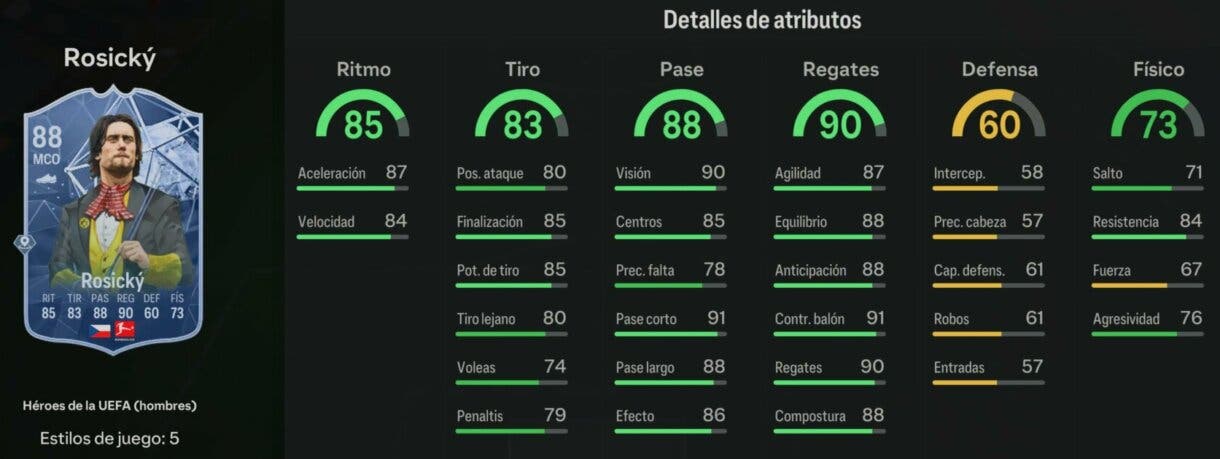 Stats in game Rosický Héroes de la UEFA EA Sports FC 24 Ultimate Team