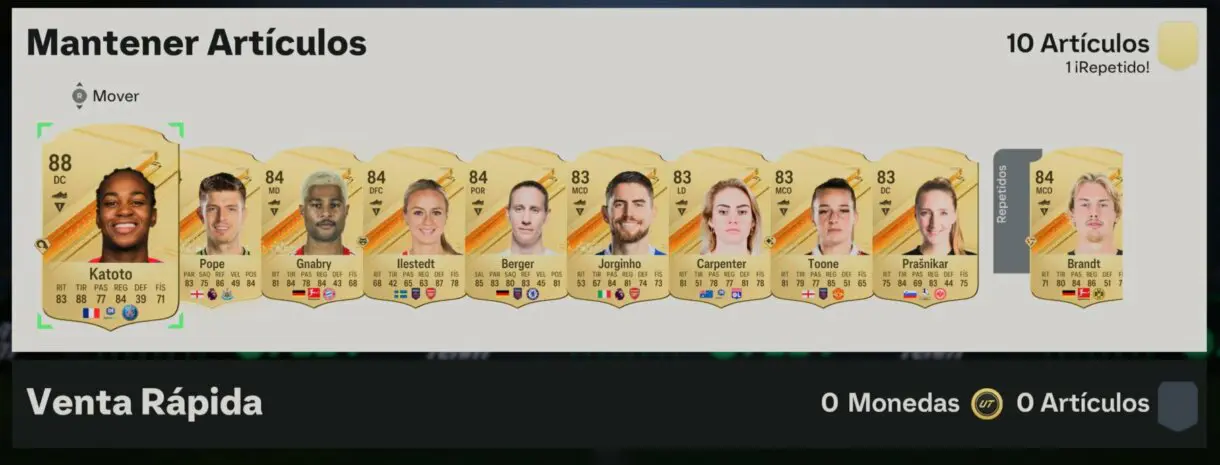 Artículos sin asignar Katoto, Pope, Gnabry, Ilestedt, Berger, Jorginho, Carpenter, Toone, Prasnikar y Brandt EA Sports FC 24 Ultimate Team