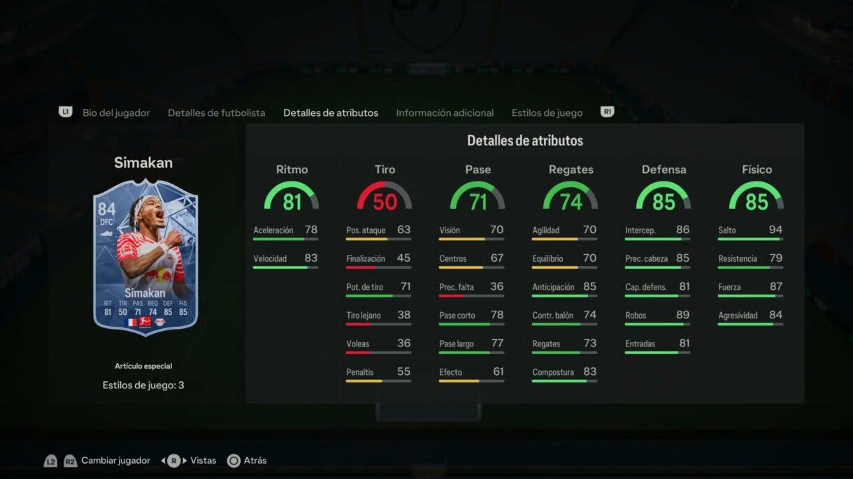 Stats in game Simakan FC PRO LIVE EA Sports FC 24 Ultimate Team