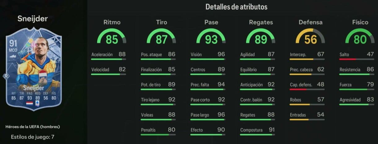 Stats in game Sneijder Héroes de la UEFA EA Sports FC 24 Ultimate Team