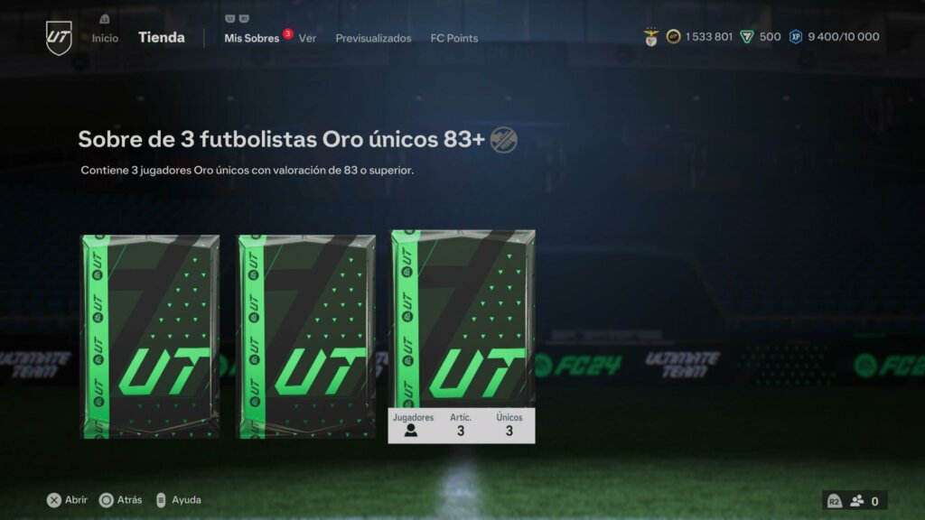 sobre de regalo de tres jugadores 83 ea sports fc 24