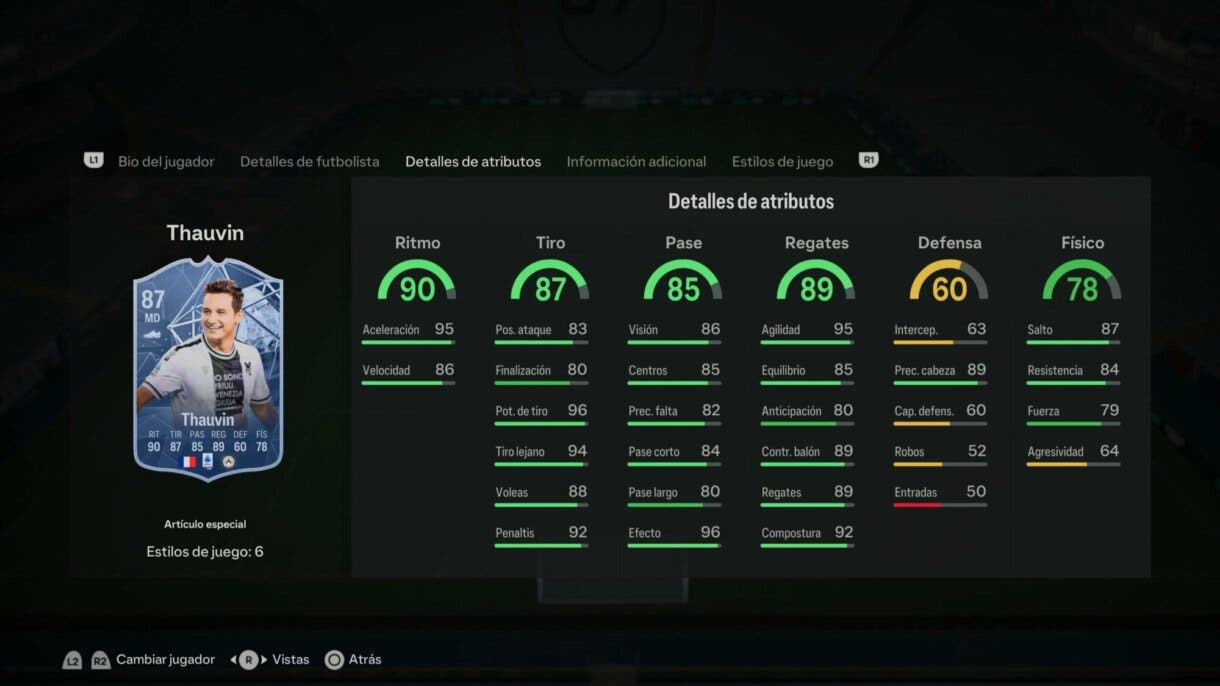 Stats in game Thauvin FC PRO LIVE EA Sports FC 24 Ultimate Team
