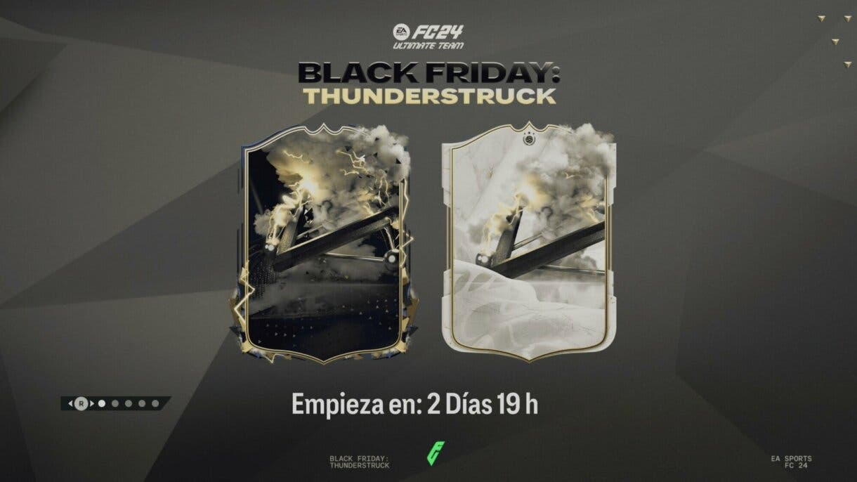 Pantalla de carga con los diseños de las cartas Thunderstruck EA Sports FC 24 Ultimate Team