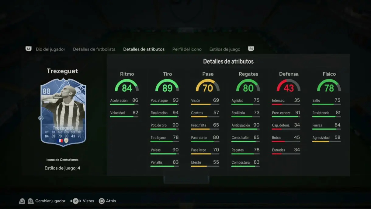Stats in game Trezeguet Icono Centuriones EA Sports FC 24 Ultimate Team