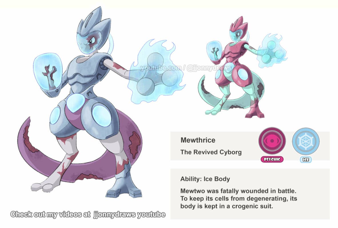 Un fan de Pokémon que convierte a Mewtwo tipo hielo y con forma de cyborg