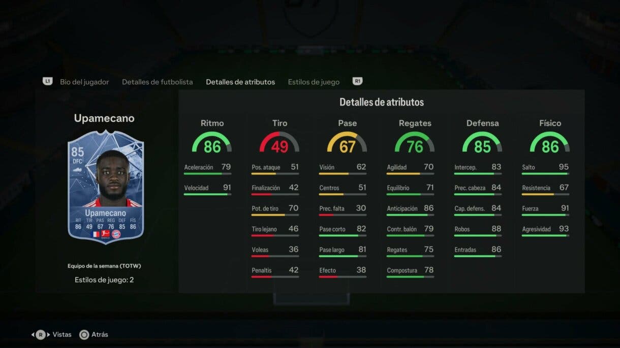 Stats in game Upamecano IF EA Sports FC 24 Ultimate Team