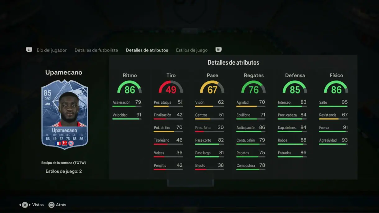 Stats in game Upamecano IF EA Sports FC 24 Ultimate Team