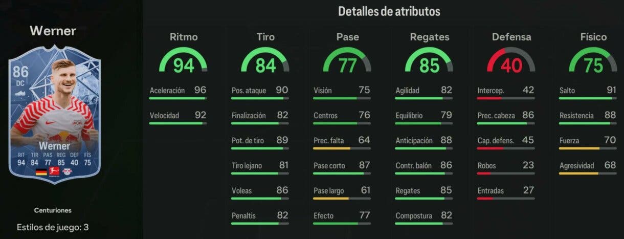 Stats in game Werner Centuriones EA Sports FC 24 Ultimate Team