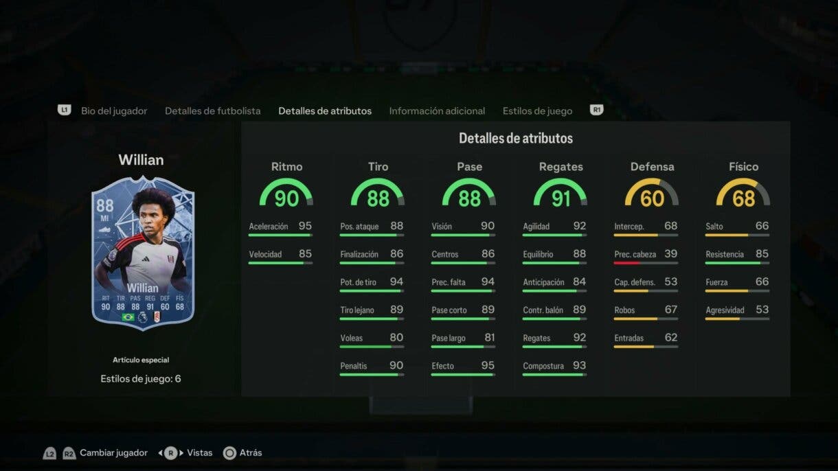 Stats in game Willian FC PRO LIVE EA Sports FC 24 Ultimate Team