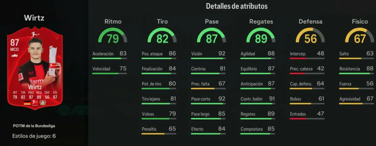 Stats in game Wirtz POTM de la Bundesliga EA Sports FC 24 Ultimate Team