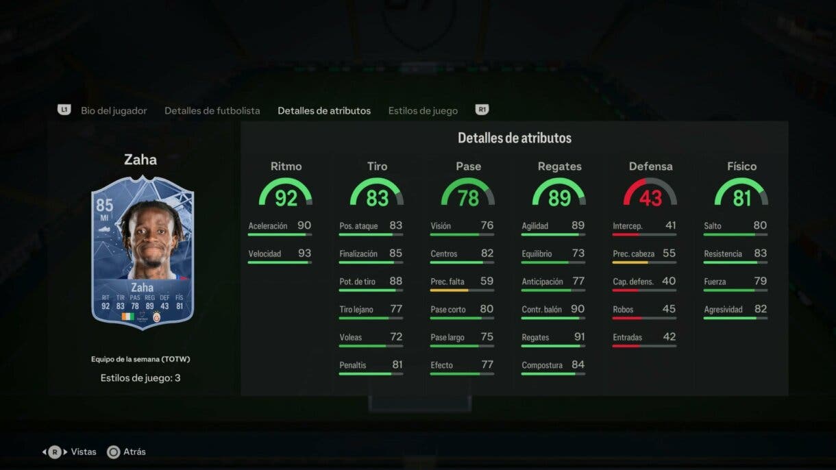 Stats in game Zaha IF EA Sports FC 24 Ultimate Team