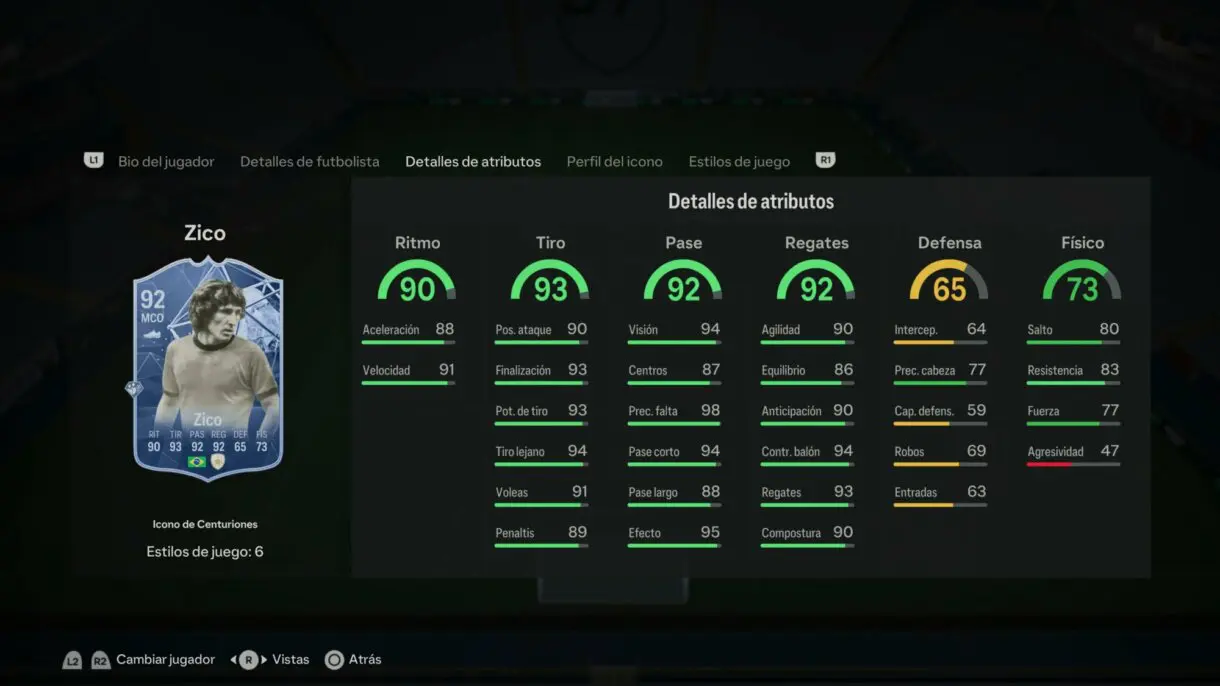 Stats in game Zico Icono Centuriones EA Sports FC 24 Ultimate Team