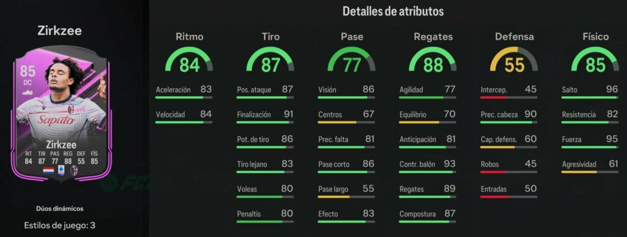 Stats in game Zirkzee Dúos Dinámicos EA Sports FC 24 Ultimate Team